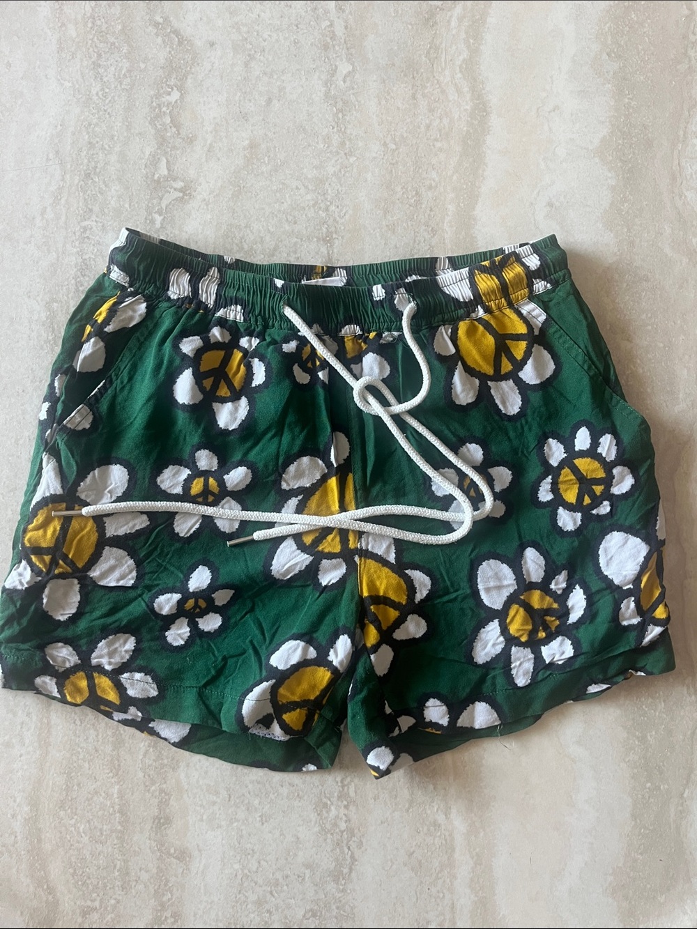 Nordstrom Green Floral Daisy Drawstring Athletic Shorts